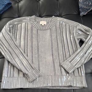 J. Crew Collection Silver Sequin Crew Neck Sweater